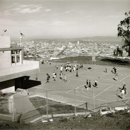 [Students in playground at Twin Peaks School]