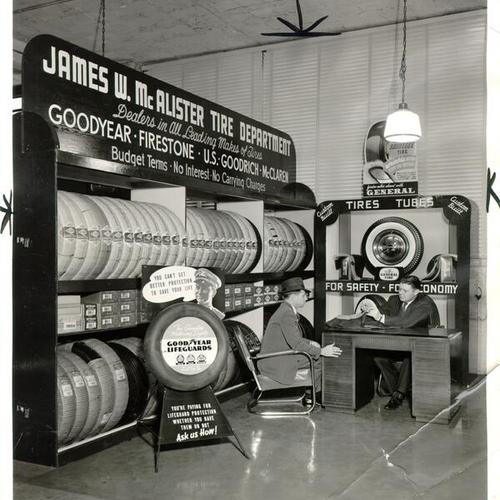 [Tire department at James W. McAlister Chrysler-Plymouth dealership]
