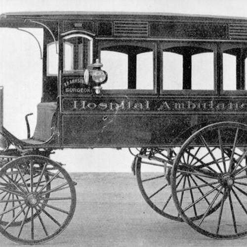 [Replica of San Francisco's first Studebaker horse-drawn hospital ambulance]