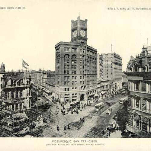 "Picturesque San Francisco," view from Market and Third streets, looking northeast