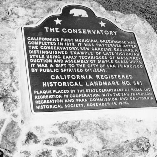 [Informational plaque for the Conservatory in Golden Gate Park]