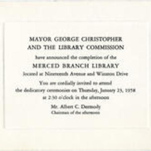 Merced Branch Library dedication invitation