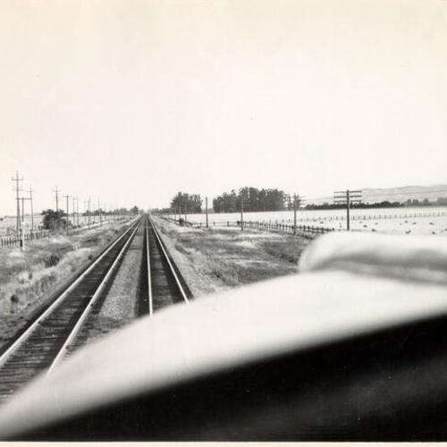 [View from engine car of "City of San Francisco" streamlined train]