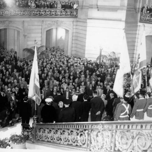 [George Christopher being sworn in as San Francisco Mayor in the rotunda of City Hall]