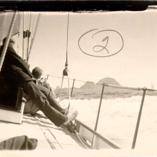 [View of the Farallon Islands from a sailboat]