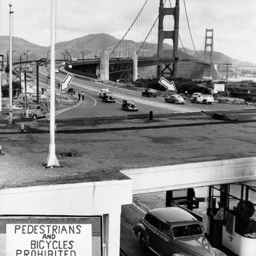 [Traffic lanes leading to toll plaza at Golden Gate Bridge being widened]