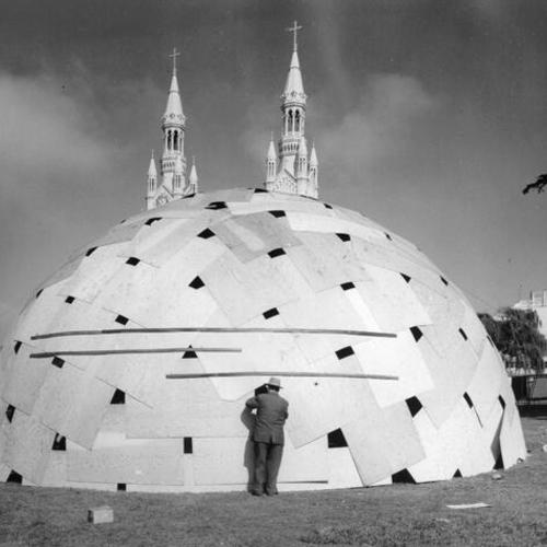 [Plywood dome at Arts Festival in Washington Square Park]