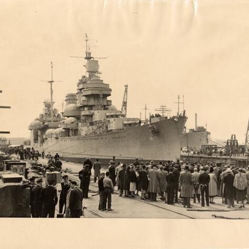 ["USS San Francisco" is towed to dock at the Philadelphia Navel Base]