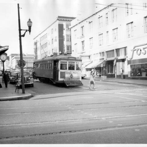 [Market Street Railway Company line 19 streetcar at Polk and Sutter streets]