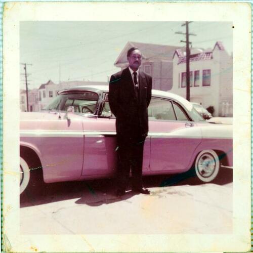 [Timothy and his rose colored car]