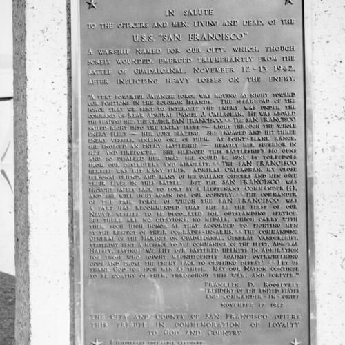 [Plaque on the U.S.S. San Francisco memorial at Land's End in San Francisco]