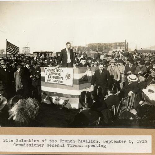 Site Selection of the French Pavilion, September 5, 1913. Commissioner General Tirman speaking