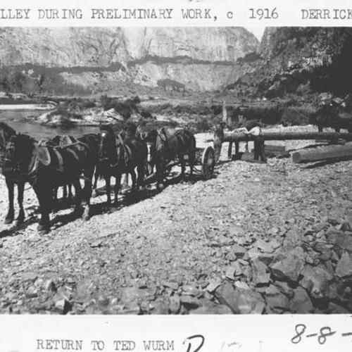 [Hetch Hetchy Valley Before Construction: Hetch Hetchy Valley during preliminary work for dam construction Derrick Timbers]
