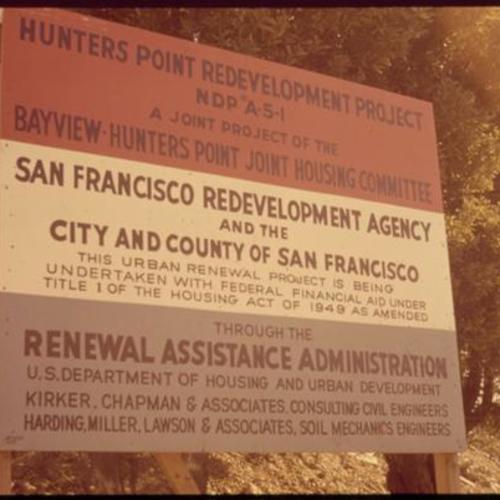 Hunters Point redevelopment project sign