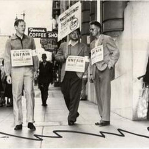 [Picket line in front of the Pacific Telephone & Telegraph Company's offices at 440 Bush Street]
