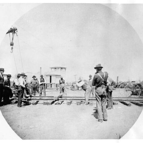 [Driving of the first spike at the Material Yards, Stockton, August 17th, 1895]