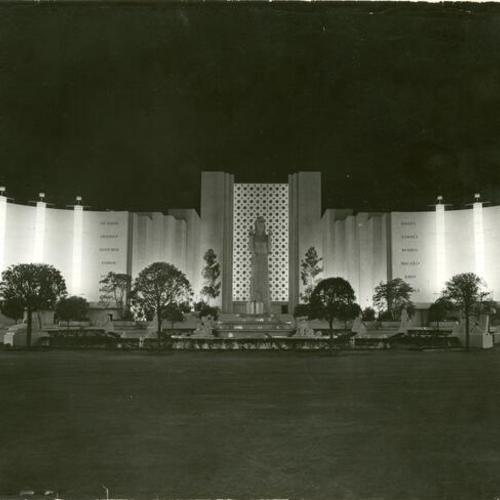 [Night view of Court of Pacifica, Golden Gate International Exposition