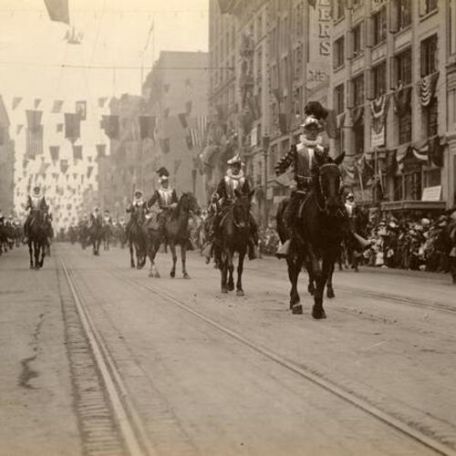 [Dragoons on horseback, Parade from Portola Festival, October 19-23, 1909]