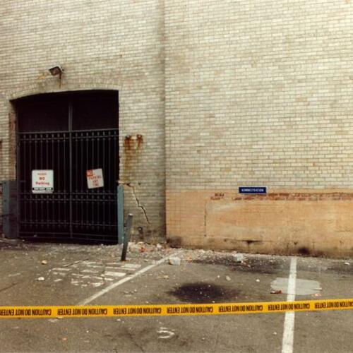 [Damage to the exterior of the Main Library caused by the October 17, 1989 Loma Prieta Earthquake]