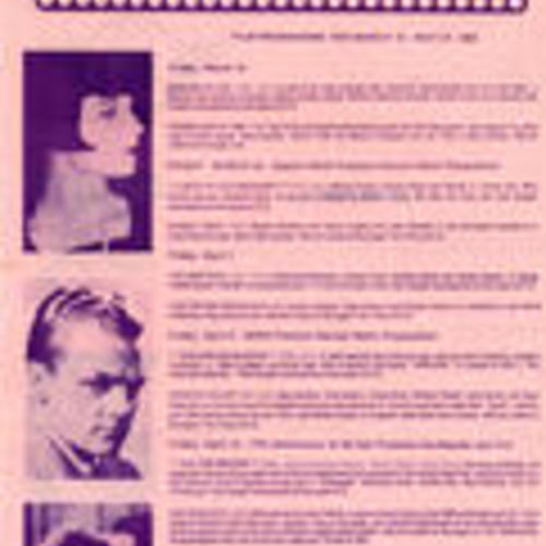 Avenue Photoplay Film Society, March 18-May 27, 1983, film schedule (1 of 2)