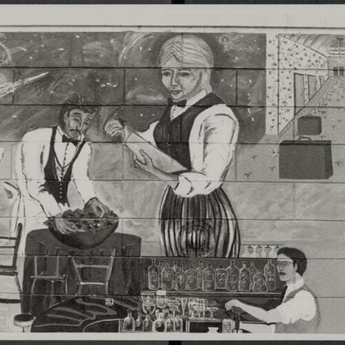 Mural depicting history of culinary workers and their union from 1937-1986 at Local 2 on Golden Gate Avenue
