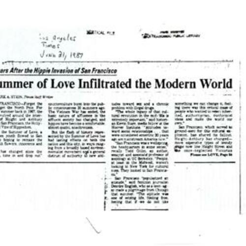 Summer of Love Infiltrated the Modern World, Los Angeles Times, June 1987