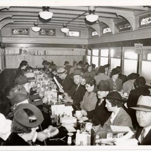 [Passengers onboard a Southern Pacific ferryboat]