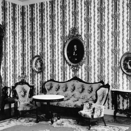 [Reproduction of 1859 American living room at the De Young Museum in Golden Gate Park]