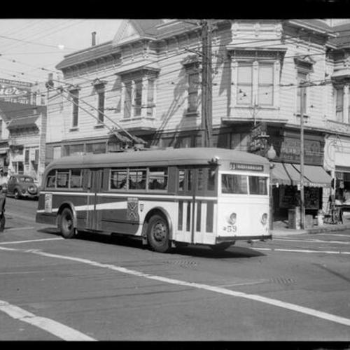 [18th and Castro streets looking northwest showing Market Street Railway trolley coach 59 on #33 line]