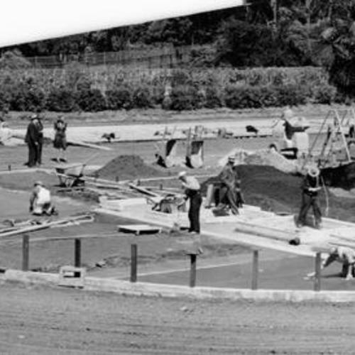 [Model farm being built at Children's Playground in Golden Gate Park]