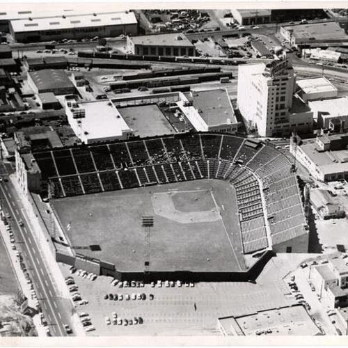 [Aerial view of Seals Stadium]