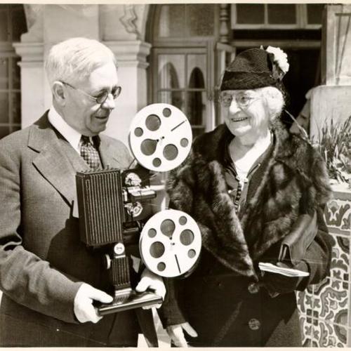 [Mrs. J. C. Levy presenting a motion picture projection machine to the Sunshine Orthopedic School]