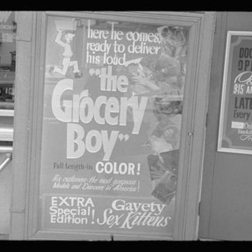 Exterior view of Gayety Theatre showing movie poster for "The Grocery Boy"