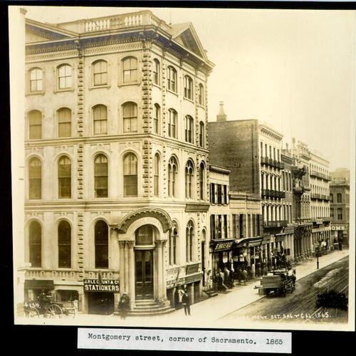 Montgomery street, corner of Sacramento. 1865