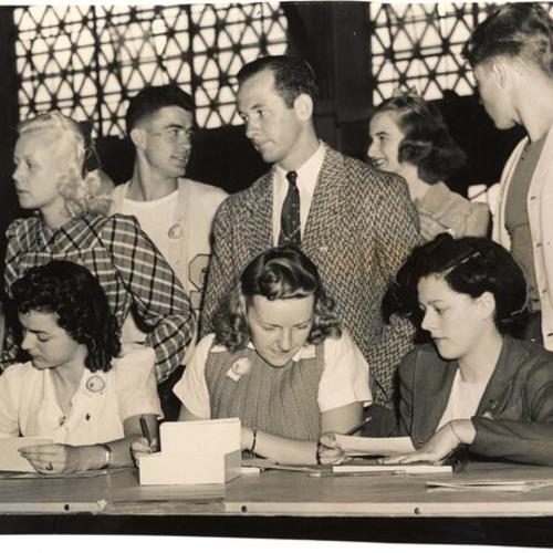 [Group of students helping to register other students at San Francisco State College]
