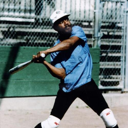 [Fred at batting practice at Rossi Field in 1987]
