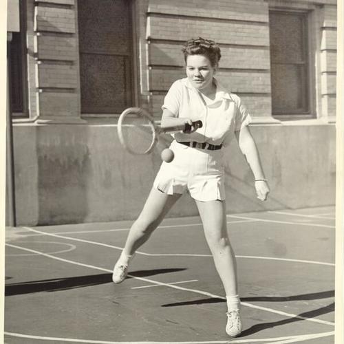 [Tennis player, June Knudsen at Girls High School]