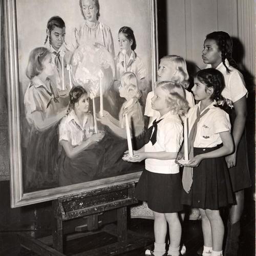 [San Francisco Camp Fire Girls presenting an oil painting to UNCIO]
