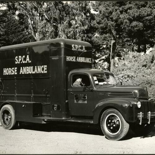 [1946 horse ambulance with body of the 1915 vehicle built into the van in back]