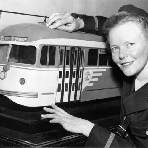 [Municipal Railway employee Ethel V. Rutland, first woman to win the "Muni Man of the Month" award]