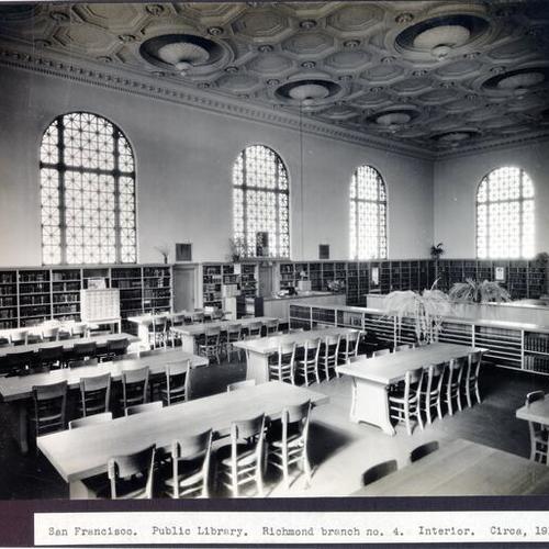 San Francisco. Public Library. Richmond branch no. 4. Interior. Circa, 1918