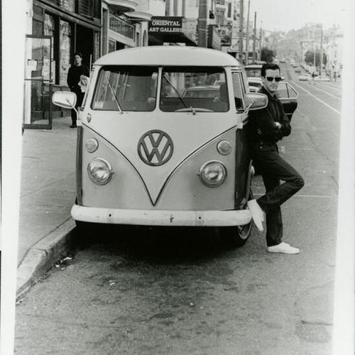 [David standing next to his VW bus van on 9th Avenue]