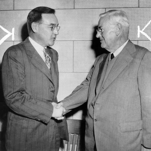 [Edmund G. "Pat" Brown (left) and unidentified man]