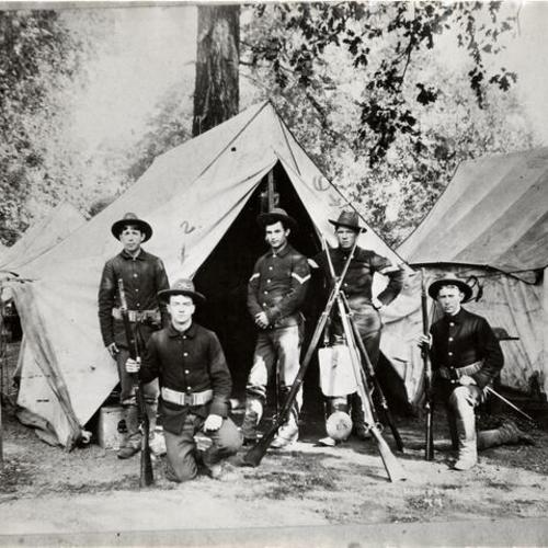 [Five soldiers at the Presidio Army Base in San Francisco]