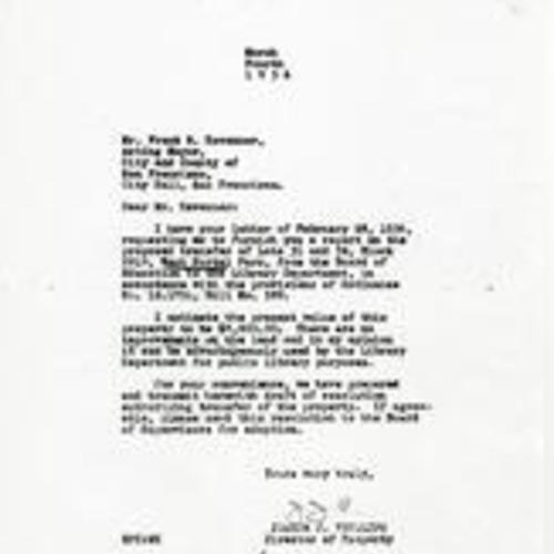 Letter to Frank R. Havenner, Acting Mayor, City & County of San Francisco March 4, 1936
