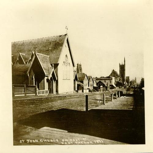 Post Street, east of Taylor. St. John's Church. 1871
