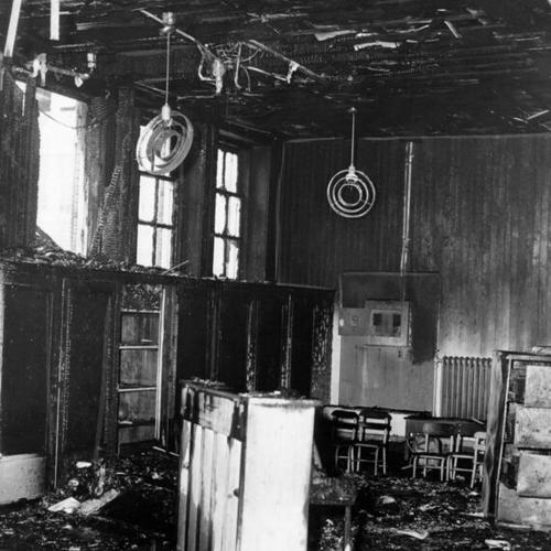 [Fire damaged classroom at Jefferson Elementary School]