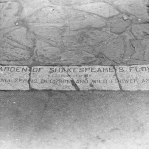 [Engraved stone at entrance to Shakespeare Gardens in Golden Gate Park]