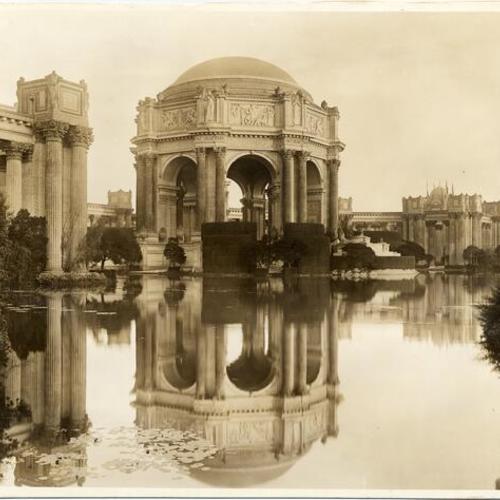 [View of the Palace of Fine Arts showing reflection of dome in Fine Arts Lagoon]