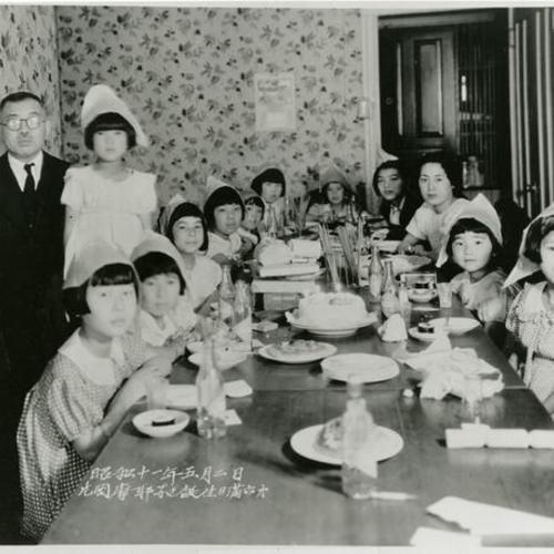 [Maya's birthday party at Aki Hotel with her friends and family in 1938]
